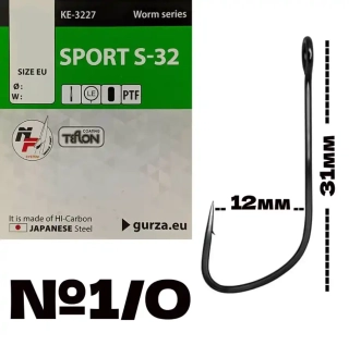 Крючки Gurza Sport S-32 (KE-3227) PTF - №1/0 (4шт/уп)
