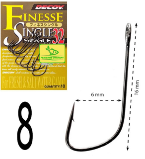 Крючки Decoy Finnesse Single S-32 №08 (10шт/уп)