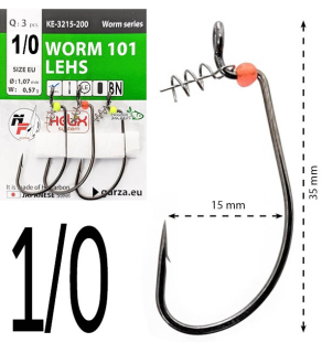 Крючки офсетные Gurza Worm 101 LEHS KE-3215 №1/0
