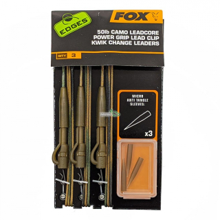 Монтаж Fox Edges Camo Leadcore Power Grip Lead Clip Kwik Change Leaders 50lb, 3шт (CAC754)