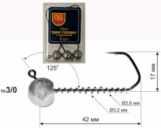 Джиг-головка DS 125° Barbarian №3/0 - 15г (3шт/уп)