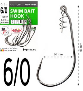 Крючки Gurza Swim Bait Hook K-1311 - №6/0 (4шт/уп)