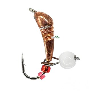 Мормышка WS Банан с насечками, подвес 3,0мм медь/белый