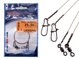 Повідець UKRSPIN Orange Spinning для тролінгу 1x7 AFW 30см 14кг 0,30мм (2шт/уп)