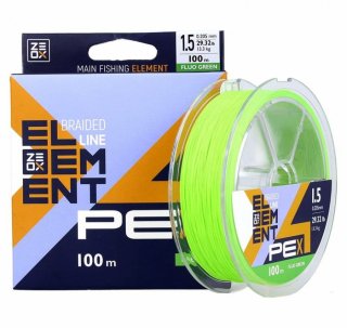 Шнур ZEOX Element PE X4 Fluo Green 100м #2.0/0,235мм
