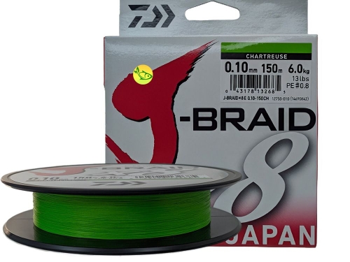 Шнур Daiwa J-Braid X8 150м chartreuse 0,18мм/12,0кг