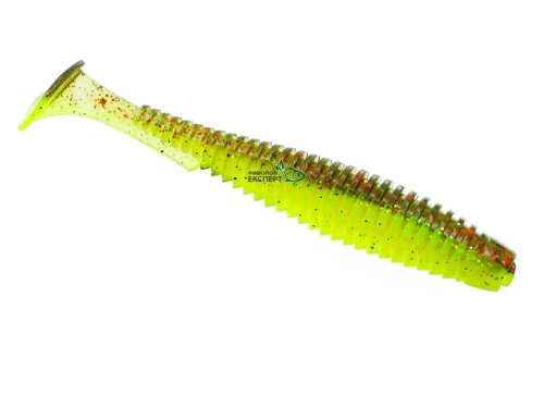Силікон Fishup U-Shad 4,0" 203 - Green Pumpkin/Flo Chartreuse