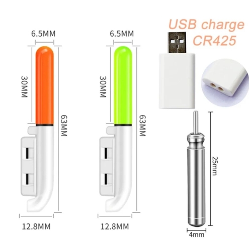 Світлодіодний світлячок на фідер (2шт+2 акумулятори+USB зарядка) з функцією клювання