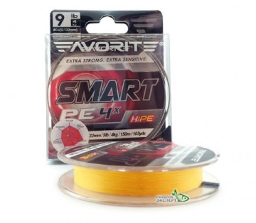 Шнур Favorite Smart PE 4x 150м оранжевий #0,3/0,09мм 2,3 кг