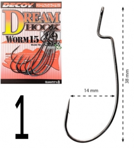 Крючки Decoy оффсетные Worm 15 Dream Hook size 1