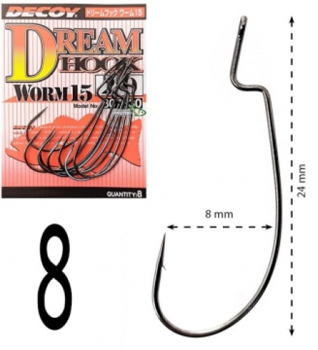 Крючки Decoy оффсетные Worm 15 Dream Hook size 8