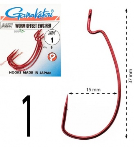 Крючки Gamakatsu оффсетные Worm Offset EWG Red №01