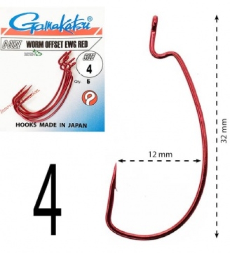 Крючки Gamakatsu оффсетные Worm Offset EWG Red №04