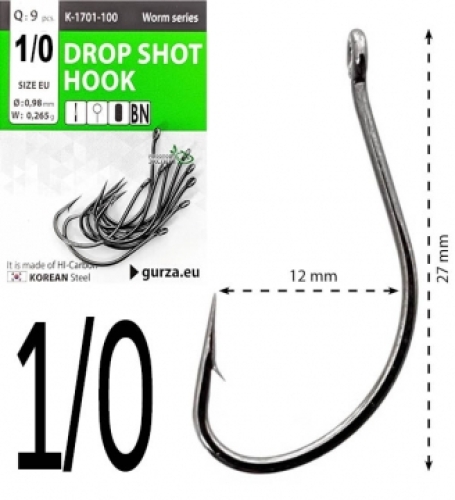 Крючки Gurza Drop Shot Hook BN K-1701 №1/0