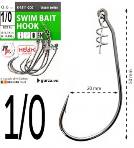 Крючки офсетные Gurza Swim Bait Hook K-1311 №1/0