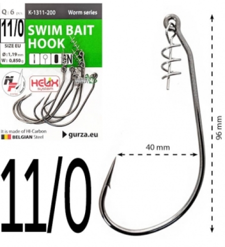 Гачки офсетні Gurza Swim Bait Hook K-1311 №11/0