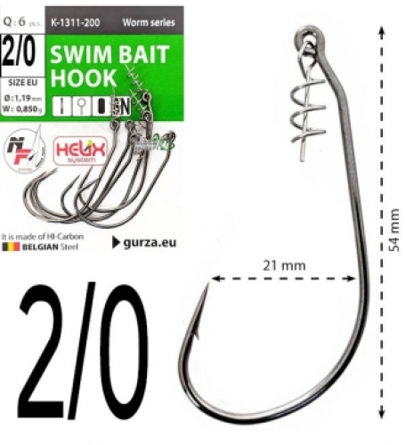 Крючки офсетные Gurza Swim Bait Hook K-1311 №2/0