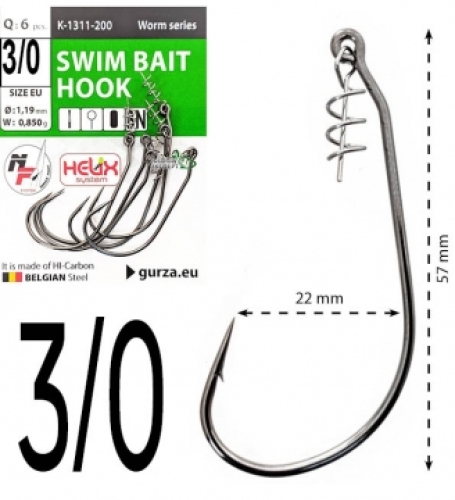 Крючки офсетные Gurza Swim Bait Hook K-1311 №3/0