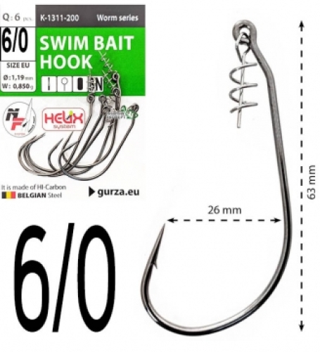 Крючки офсетные Gurza Swim Bait Hook K-1311 №6/0