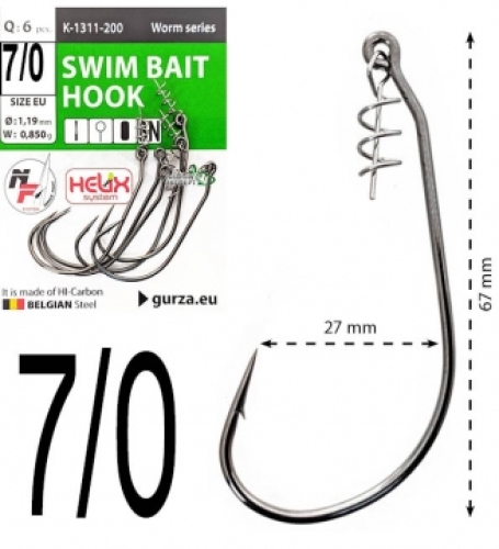 Крючки офсетные Gurza Swim Bait Hook K-1311 №7/0