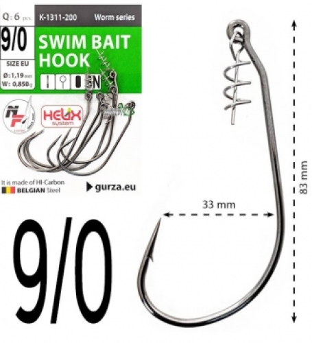 Крючки офсетные Gurza Swim Bait Hook K-1311 №9/0