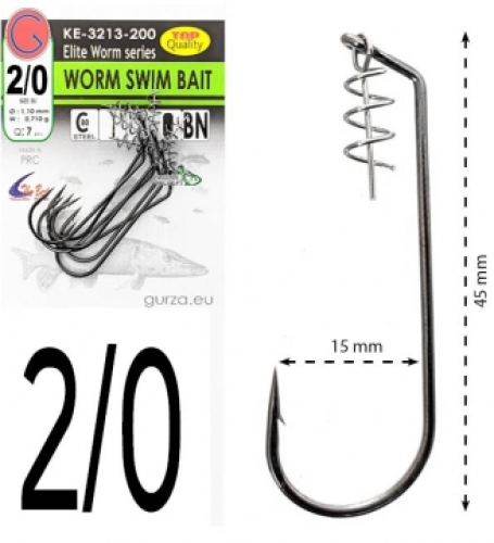 Крючки офсетные Gurza Worm Swim Bait Hook KE-3213 №2/0