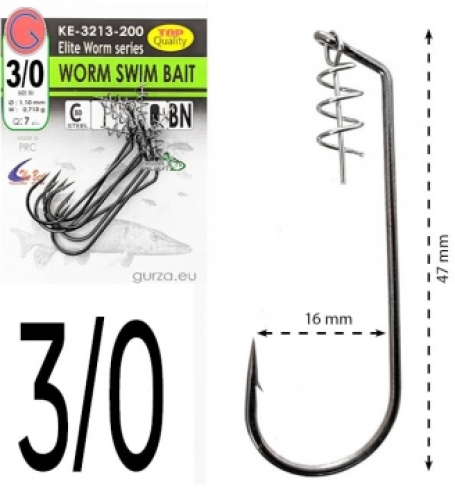 Гачки офсетні Gurza Worm Swim Bait Hook KE-3213 №3/0