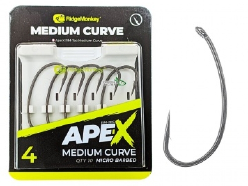 Крючки Ridge Monkey Ape-X Medium Curve Barbed №04