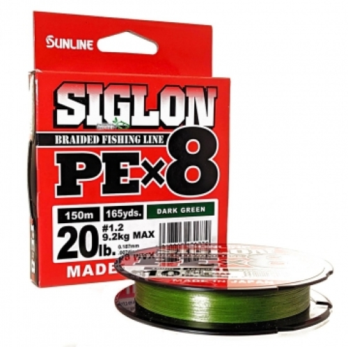 Шнур Sunline Siglon PE x8 темно-зелений 150м #0.8/0,153мм 12lb