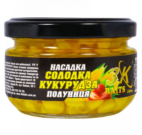 Кукуруза насадочная 3KBaits Premium - Клубника 100мл