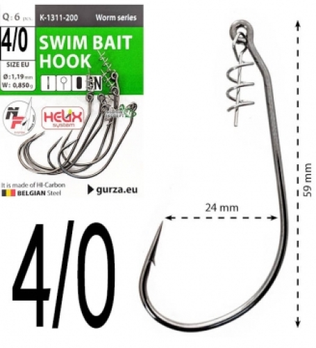 Крючки офсетные Gurza Swim Bait Hook K-1311 №4/0