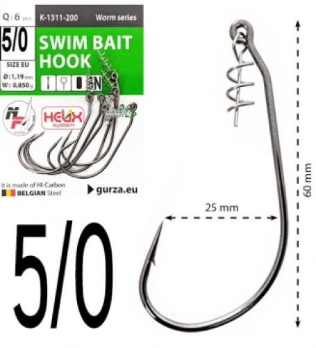 Крючки офсетные Gurza Swim Bait Hook K-1311 №5/0