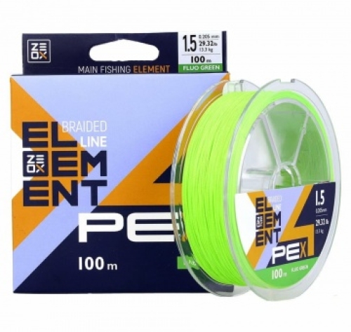 Шнур ZEOX Element PE X4 Fluo Green 100м #0.6/0,128мм